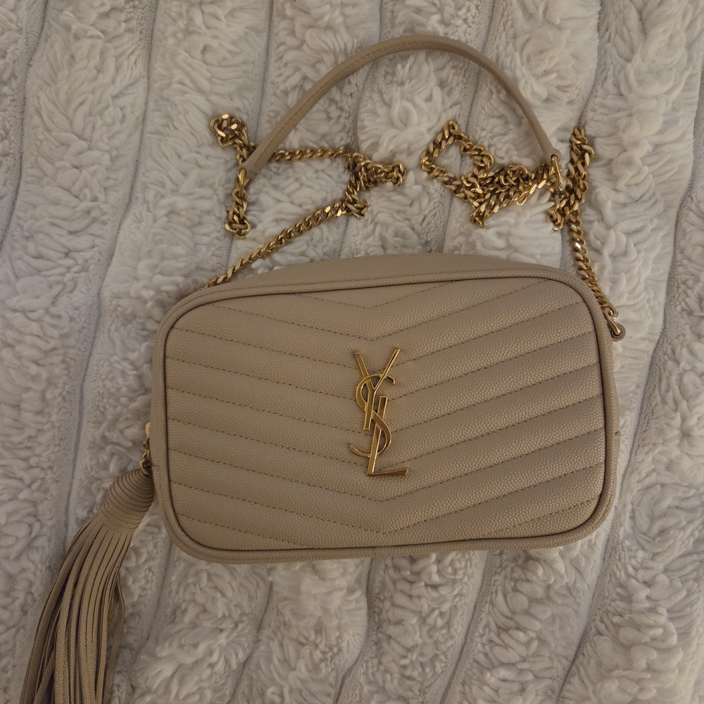 Yves Saint Laurent Cream Quilted Leather Crossbody Bag